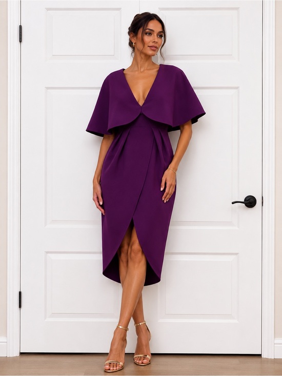 ASOS Dresses & Skirts - ASOS Deep Purple V-Neck Midi Dress with Tulip Front NEVER WORN